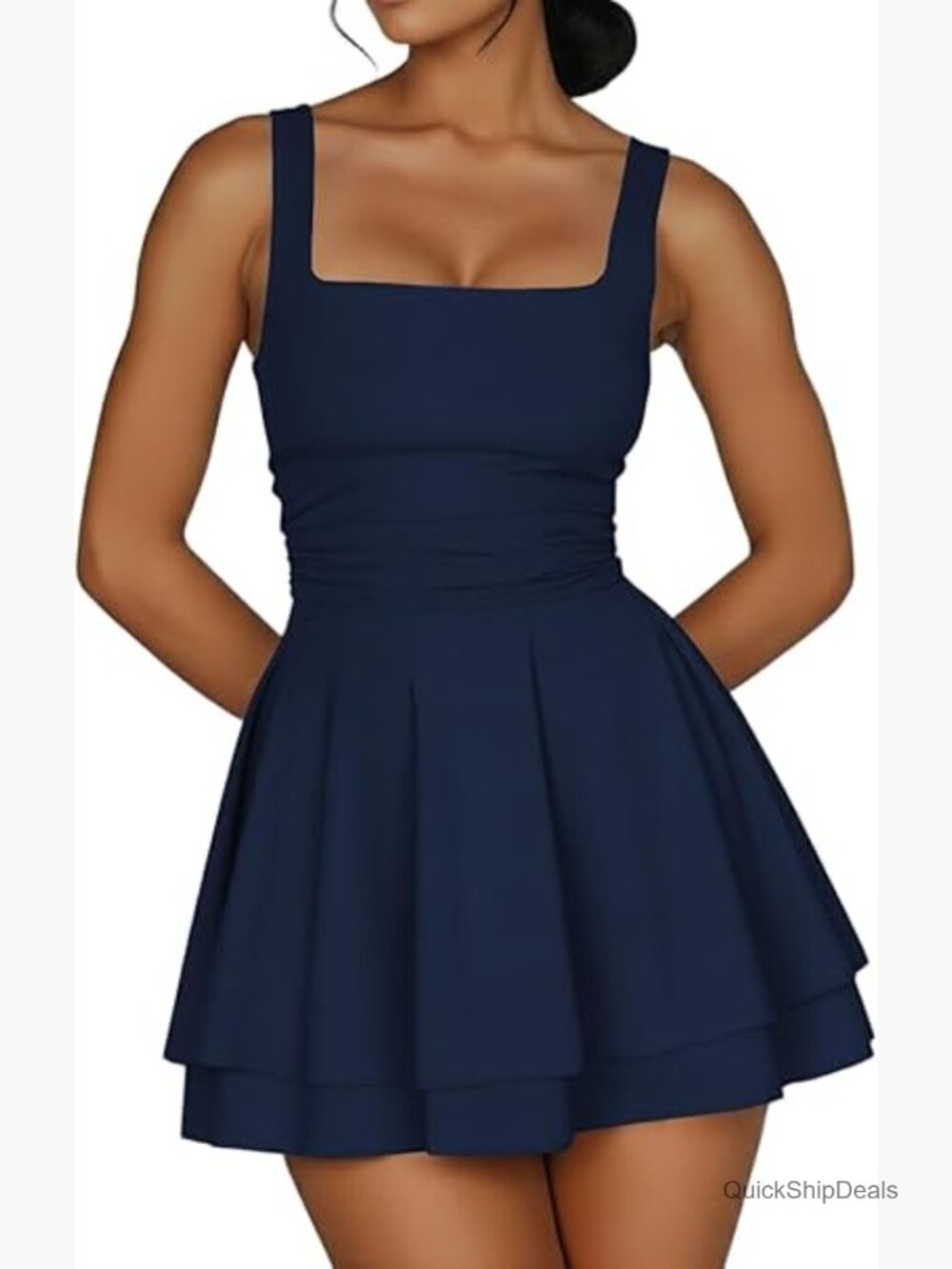 Square Neck Ruffle Hem Mini Dress Ruched Waist Corset Party Dress